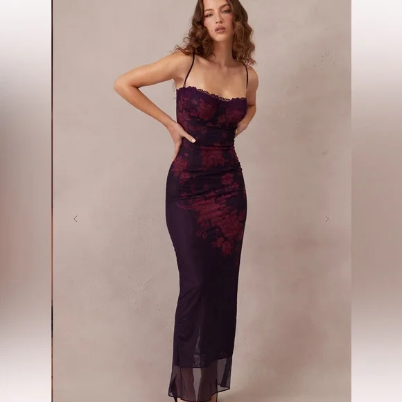 House of CB Aiza Grape Floral Print Maxi Dress - Picture 2 of 13